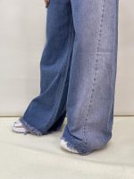 شلوار جین زنانه فول بگ شافل آبی صورتی