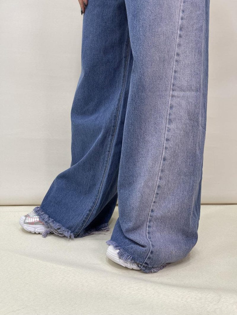 شلوار جین زنانه فول بگ شافل آبی صورتی