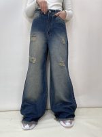 شلوار جین زنانه فول بگ شافل آبی