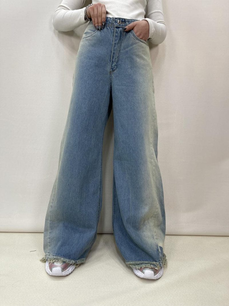 شلوار جین زنانه فول بگ شافل آبی