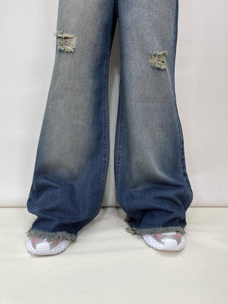 شلوار جین زنانه فول بگ شافل آبی