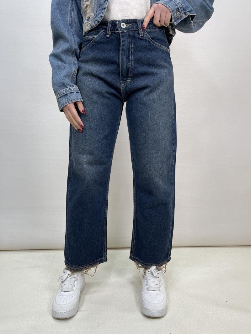 شلوار جین زنانه لگ استایل آبی