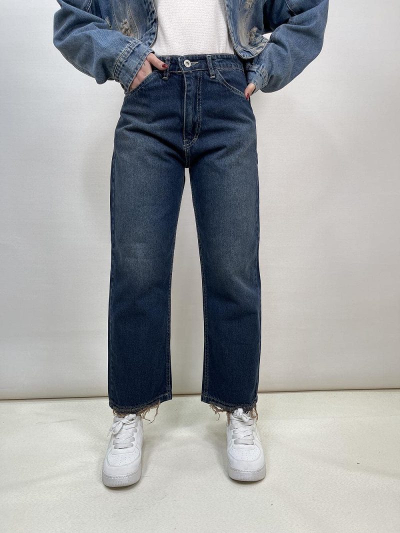 شلوار جین زنانه لگ استایل آبی