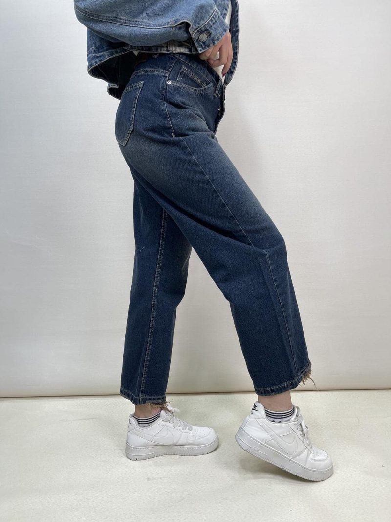 شلوار جین زنانه لگ استایل آبی