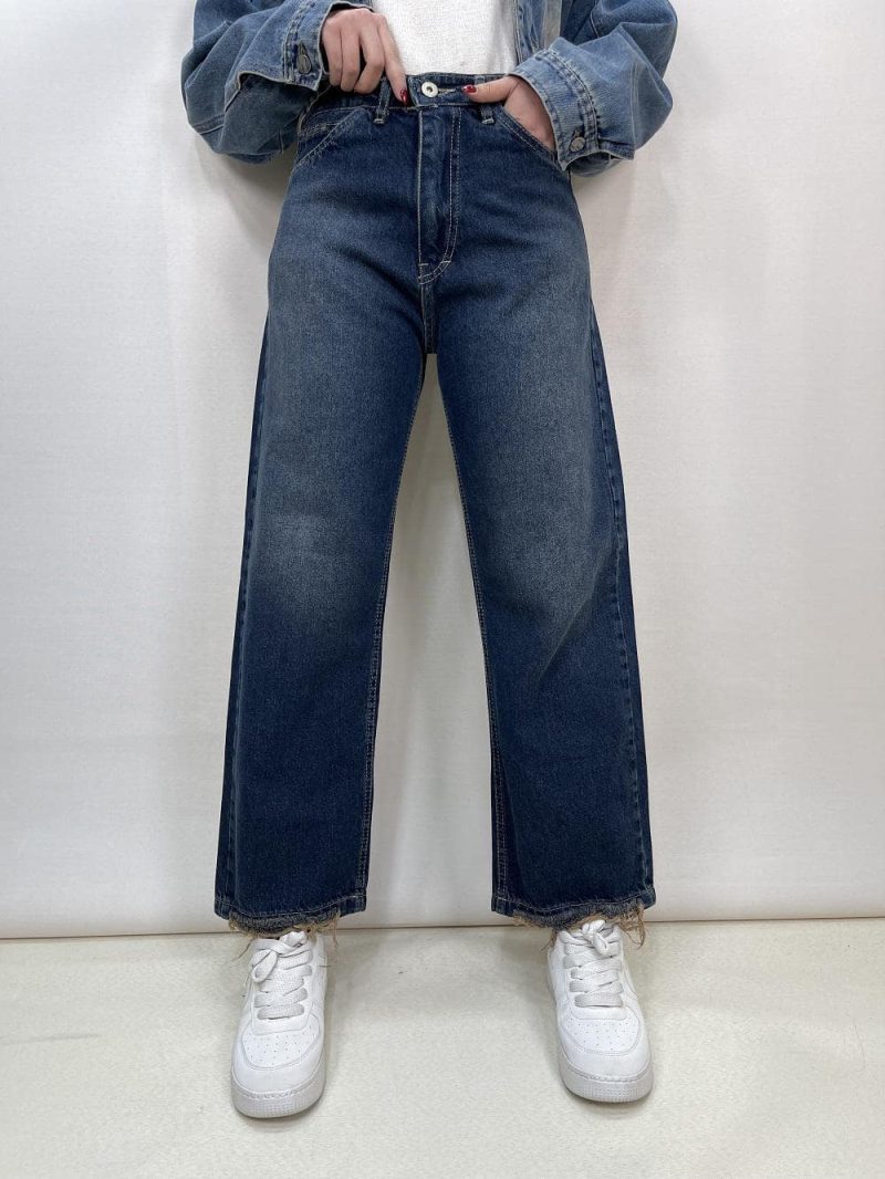 شلوار جین زنانه لگ استایل آبی