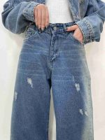 شلوار جین بگ زنانه آبی تینت دار