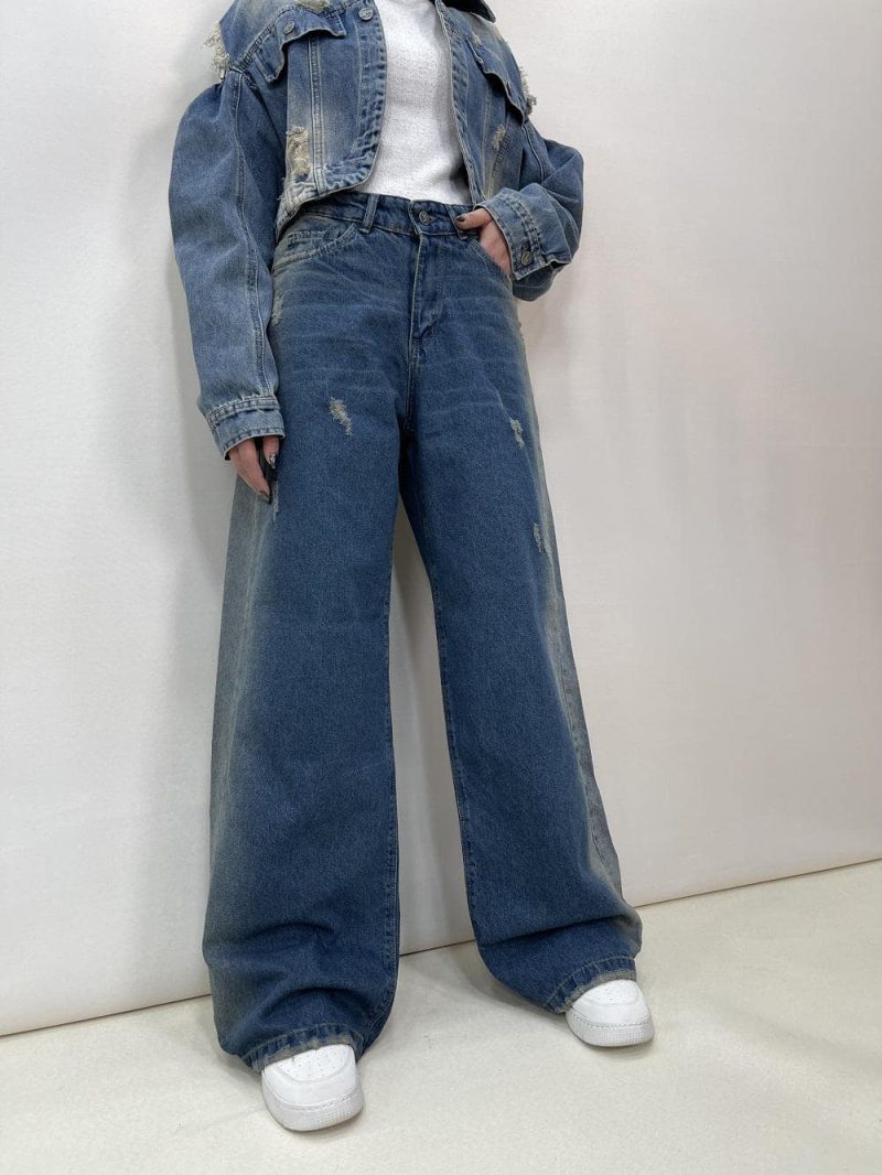 شلوار جین بگ زنانه آبی تینت دار