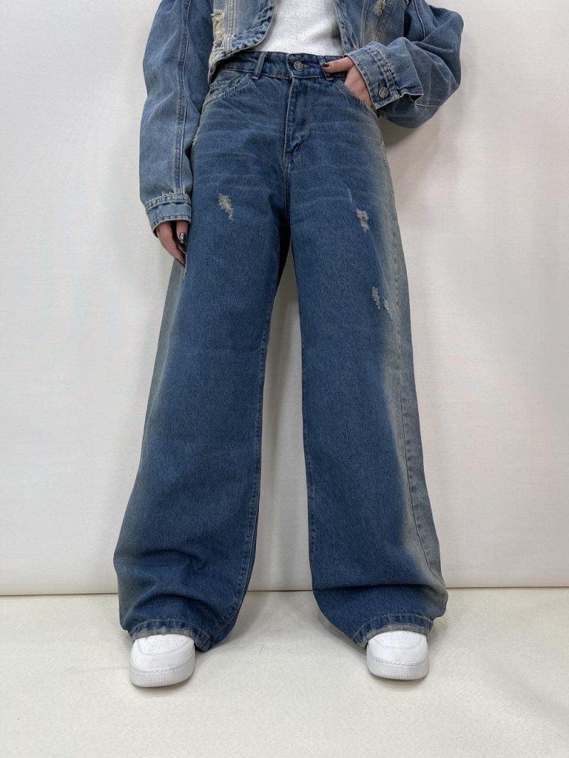 شلوار جین بگ زنانه آبی تینت دار