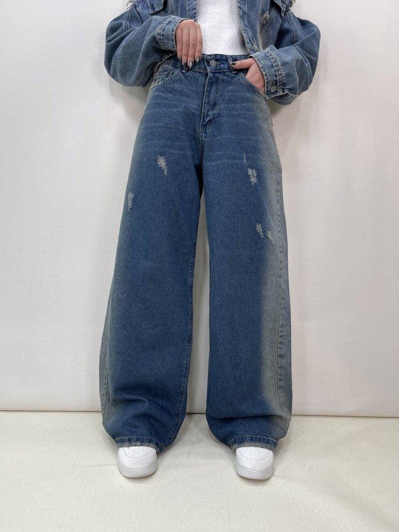 شلوار جین بگ زنانه آبی تینت دار