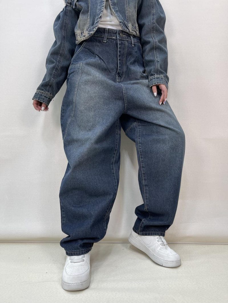 شلوار جین زنانه بالونی سرمه ای کثیف شور