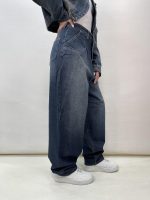 شلوار جین زنانه بالونی سرمه ای کثیف شور