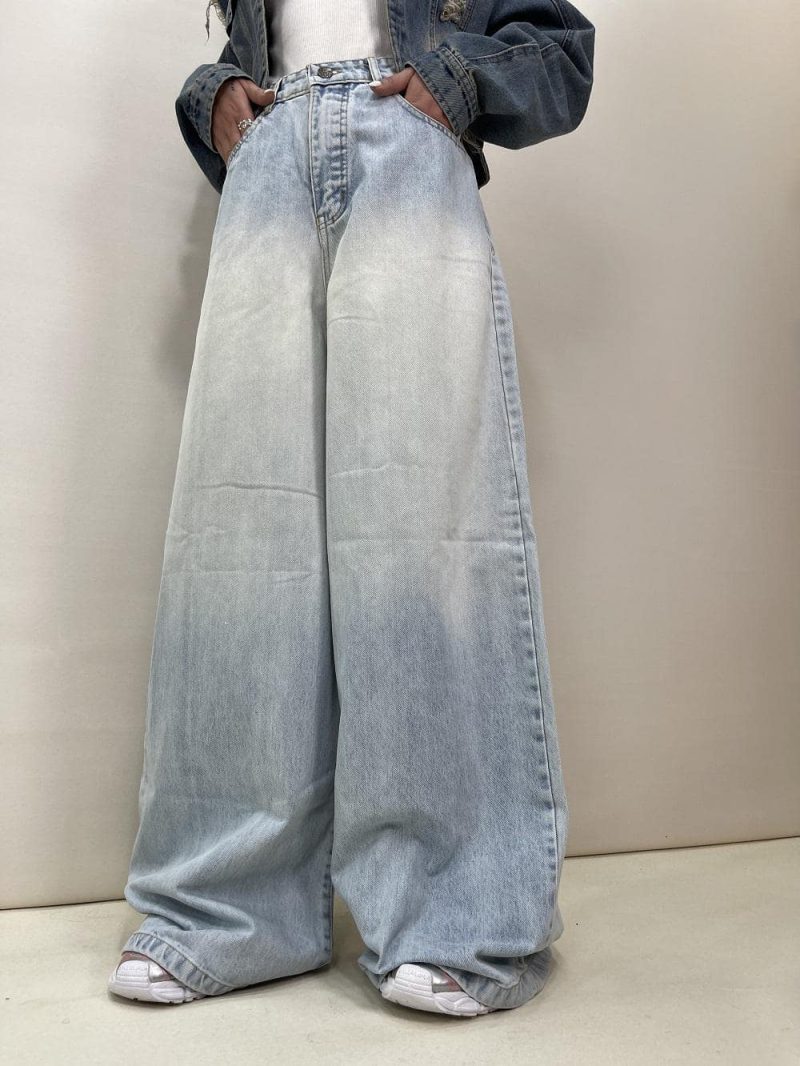 شلوار جین زنانه سوپر بگ آبی یخی