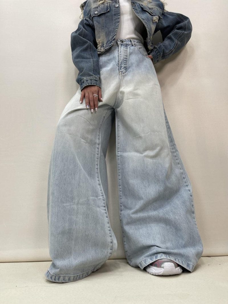 شلوار جین زنانه سوپر بگ آبی یخی