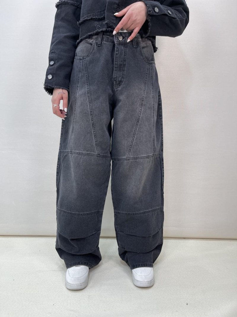 شلوار جین زنانه بالونی زغالی طرحدار