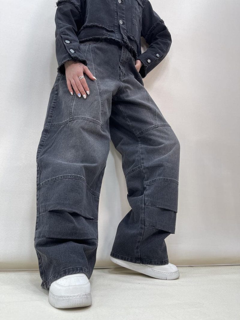 شلوار جین زنانه بالونی زغالی طرحدار