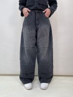 شلوار جین زنانه بالونی زغالی طرحدار