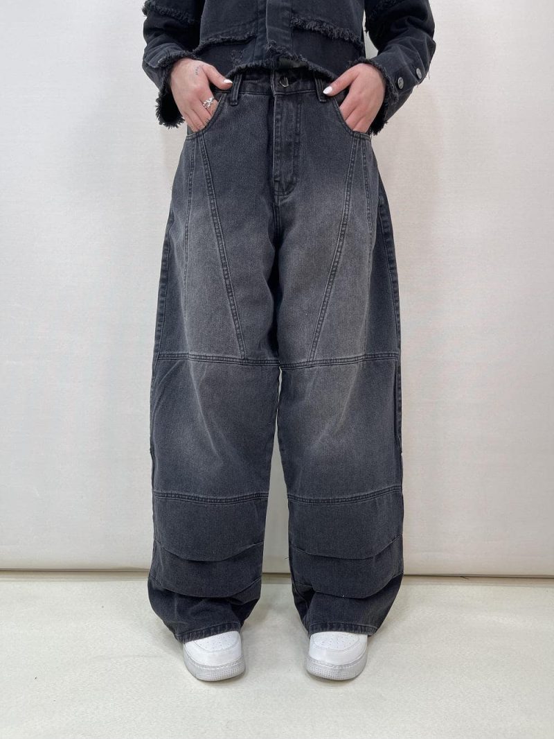 شلوار جین زنانه بالونی زغالی طرحدار