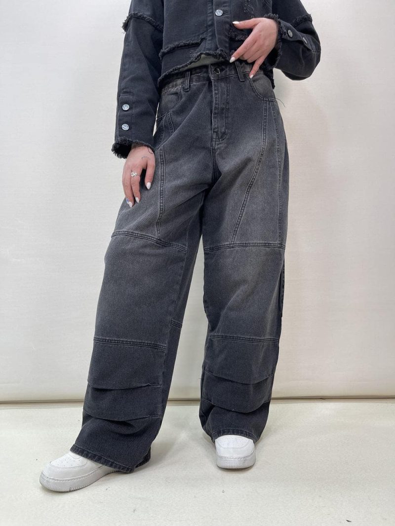 شلوار جین زنانه بالونی زغالی طرحدار