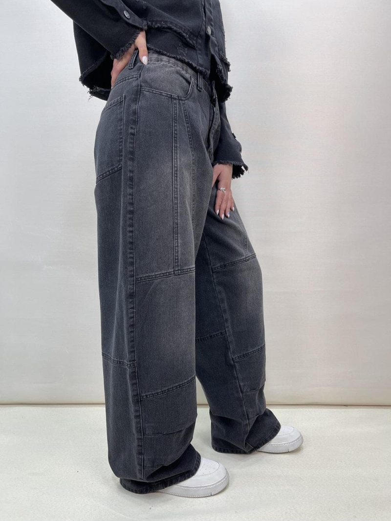 شلوار جین زنانه بالونی زغالی طرحدار