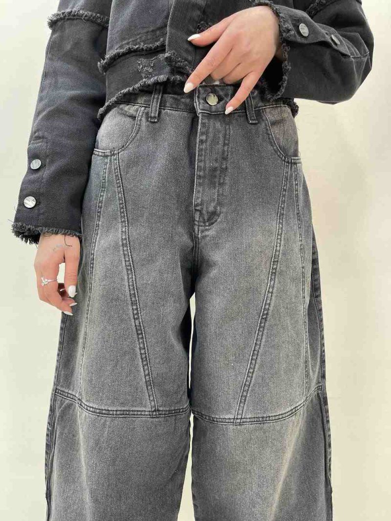 شلوار جین زنانه بالونی زغالی طرحدار