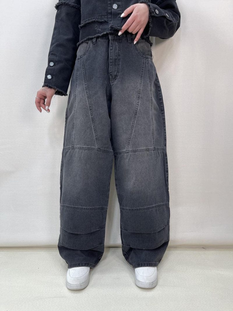 شلوار جین زنانه بالونی زغالی طرحدار