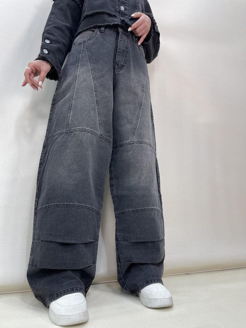 شلوار جین زنانه بالونی زغالی طرحدار