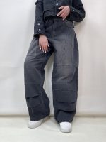 شلوار جین زنانه بالونی زغالی طرحدار