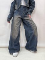 شلوار جین زنانه فول بگ طرحدار آبی