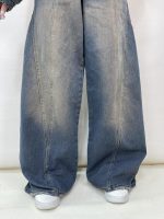 شلوار جین زنانه فول بگ طرحدار آبی