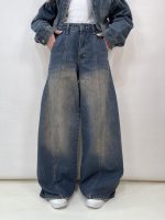 شلوار جین زنانه فول بگ طرحدار آبی