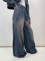 شلوار جین زنانه فول بگ طرحدار آبی