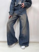 شلوار جین زنانه فول بگ طرحدار آبی