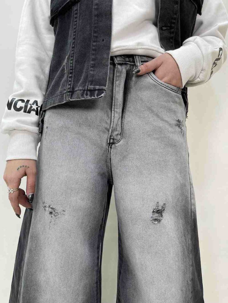 شلوار جین زنانه فول بگ شافل زغالی