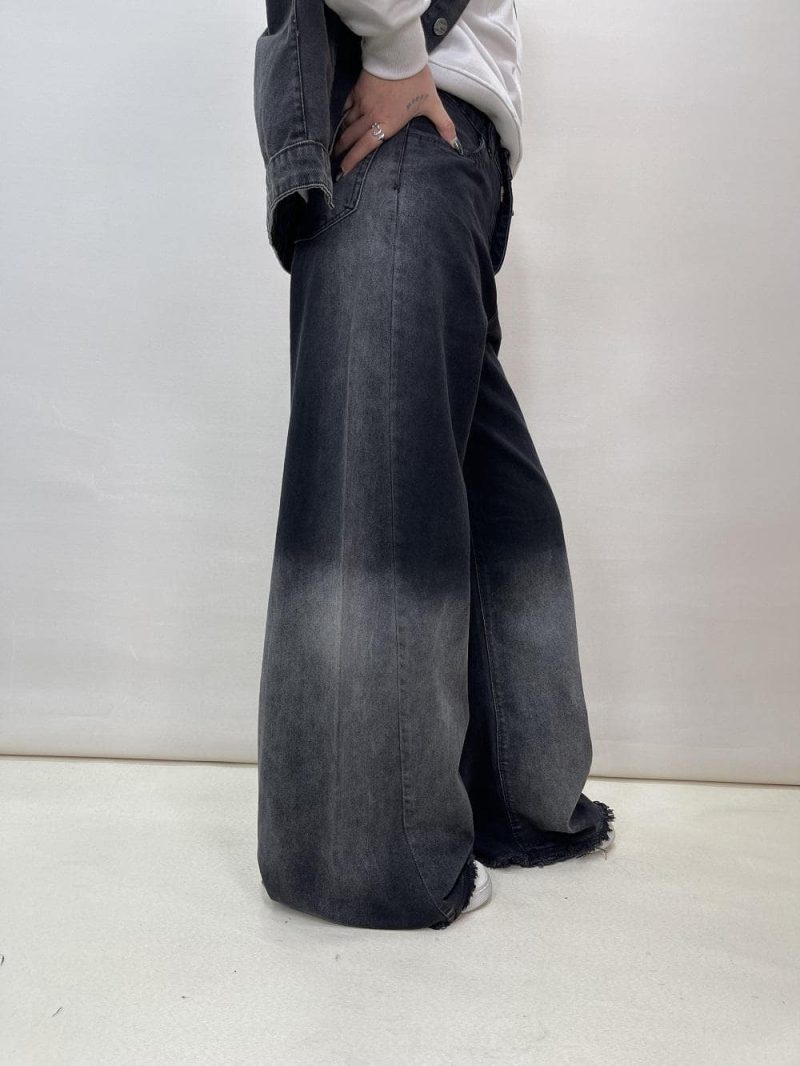 شلوار جین زنانه فول بگ شافل زغالی