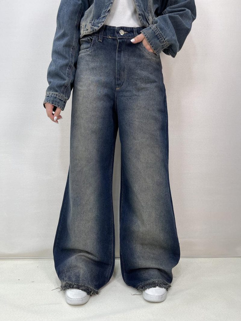 شلوار جین زنانه فول بگ شافل سرمه ای