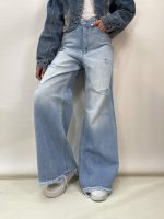 شلوار جین زنانه فول بگ شافل آبی روشن