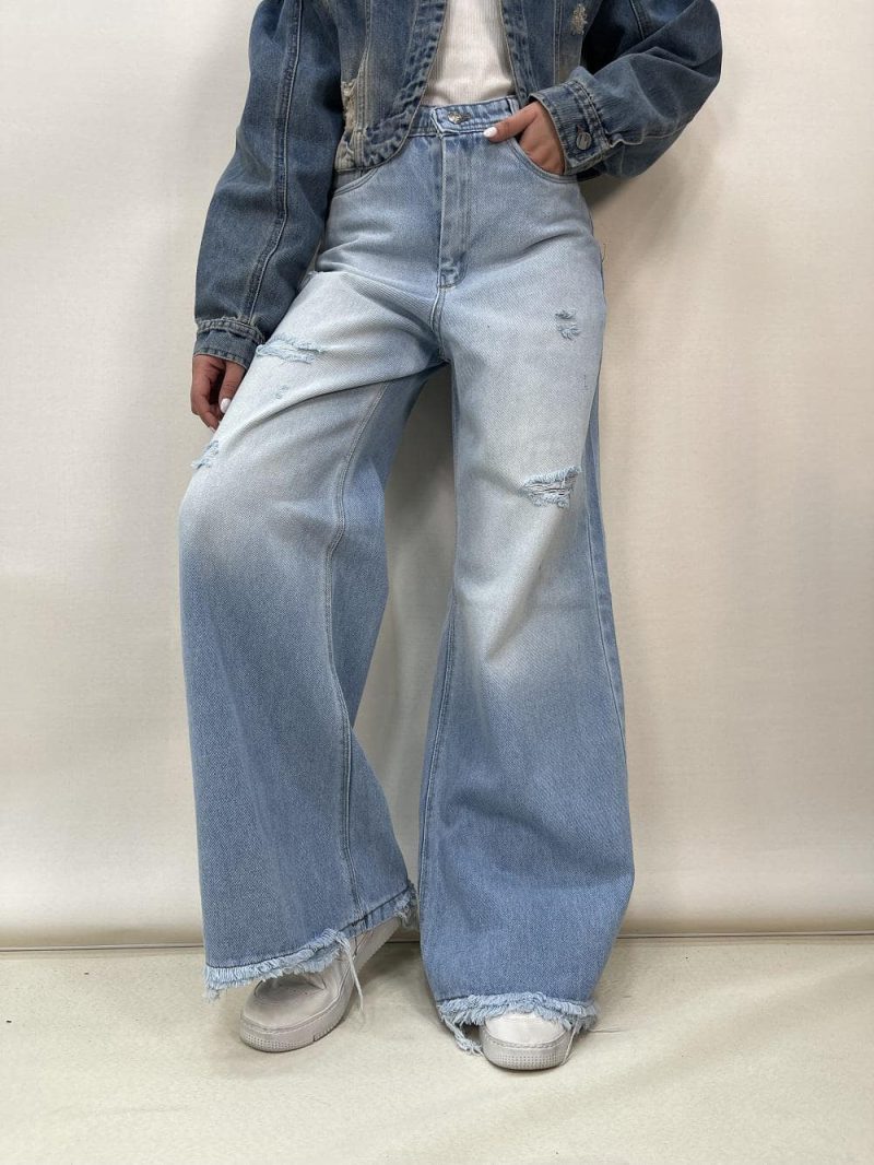 شلوار جین زنانه فول بگ شافل آبی روشن