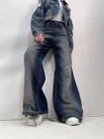 شلوار جین زنانه فول بگ شافل سرمه ای