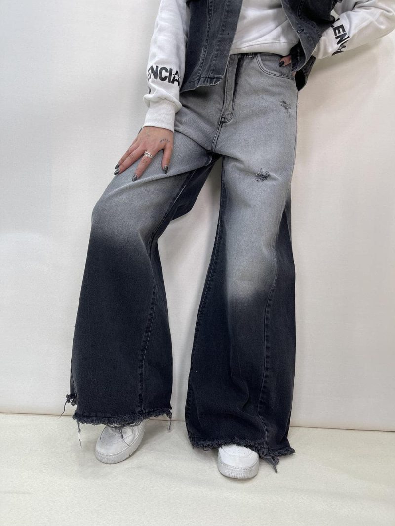 شلوار جین زنانه فول بگ شافل زغالی