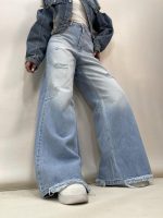 شلوار جین زنانه فول بگ شافل آبی روشن