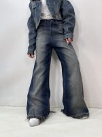 شلوار جین زنانه فول بگ شافل سرمه ای