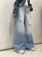 شلوار جین زنانه فول بگ شافل آبی روشن