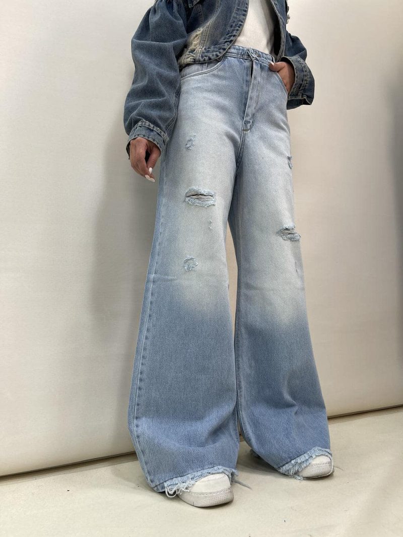 شلوار جین زنانه فول بگ شافل آبی روشن