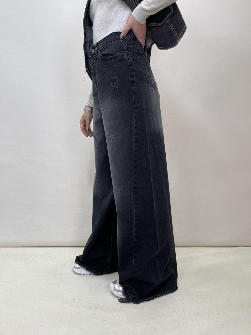 شلوار جین زنانه فول بگ شافل زغالی