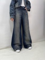 شلوار جین زنانه فول بگ شافل سرمه ای