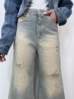 شلوار جین زنانه فول بگ شافل لیمویی