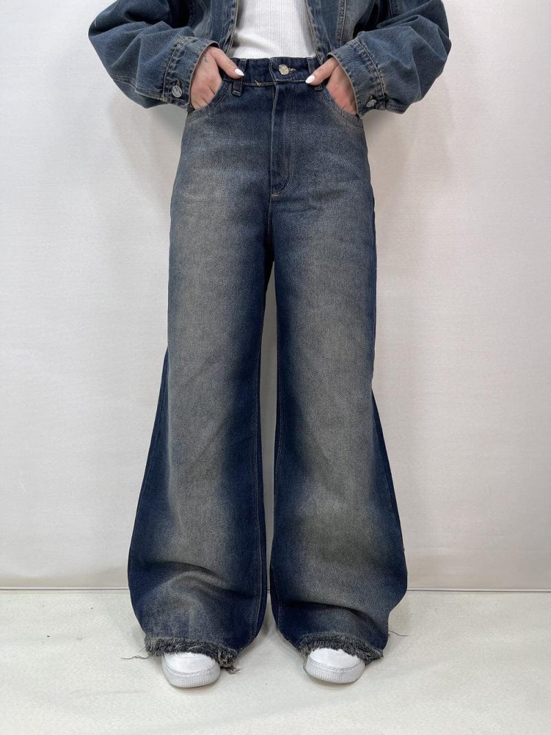 شلوار جین زنانه فول بگ شافل سرمه ای