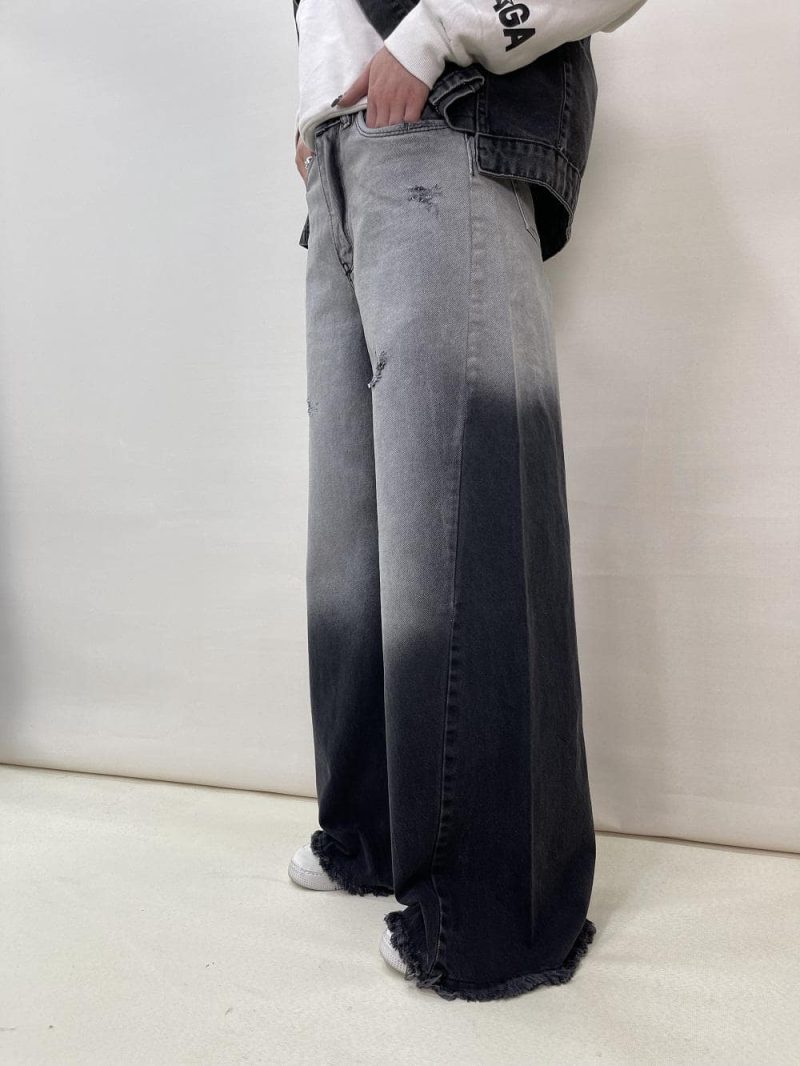 شلوار جین زنانه فول بگ شافل زغالی