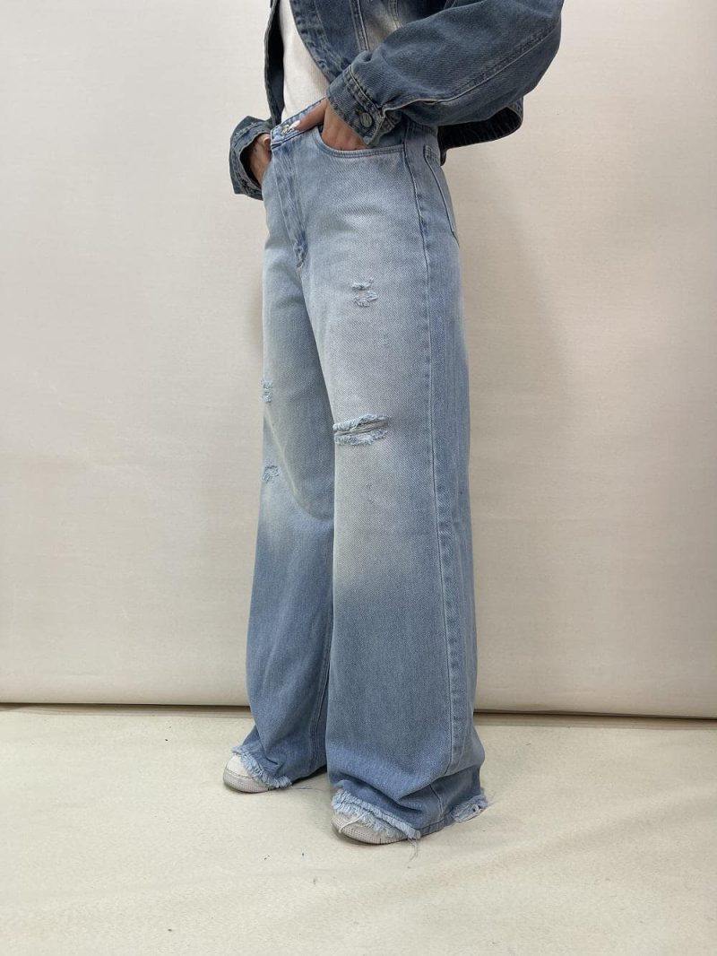 شلوار جین زنانه فول بگ شافل آبی روشن