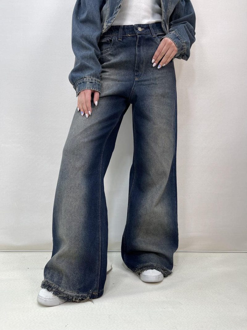 شلوار جین زنانه فول بگ شافل سرمه ای